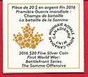 Kanada 20 Dollars Silbermünze teilvergoldet 2016 1.Weltkrieg - The Somme Offensive - Battlefront Serie proof in capsule w. certificate, box, carton