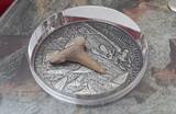Burkina Faso 1000 Francs CFA Silbermünze 2016 World of Evolution - Selachii - mit fossilem Haifisch Zahn - Shark Handmade Antique Finish Premium with orig. packag.