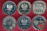 Polen, Poland 6 x 10 Zloty Silber Lot (1xFarbauflage) 1999-2003 Zloty-Gedenkmünzen- Lot Proof cameo