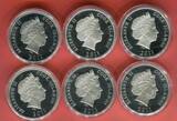 Cook Islands 6 x 10 Dollar Silbermünzen, je 1/2 oz Silber 2011 Die Geschichte des Silbers - Sammlung Proof with capsules & German coa