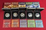 Cook Islands 5 x 1 Dollar $1 Silbermünzen 2010 & 2011 Famous Naval Battles - Set of 5 Proof 1oz Silver Coins - Berühmte Seeschlachten Proof with original packaging