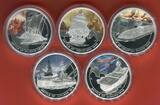 Cook Islands 5 x 1 Dollar $1 Silbermünzen 2010 & 2011 Famous Naval Battles - Set of 5 Proof 1oz Silver Coins - Berühmte Seeschlachten Proof with original packaging