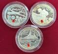 Alderney, Bailiwick of Jersey & Guernsey 3 x 5 Pfund Silbermünzen 2004 60th Anniversary of D-Day Proof with box, carton & coa