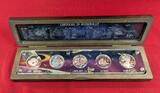 China, Kanada, Niue & USA 5 x 1 Unze Silber - mit eingearbeiteten Meteoriten 2018 Cosmic Investment Collection - aufwendig dekorierte Silbermünzen BU colored with box, carton & coa