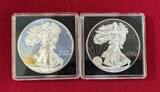 USA 2 x 1 Dollar Silbermünzen mit Farbapplikation 2016 Sun & Moon - Walking Liberty - Sonne und Mond Set BU colorated with box & coa