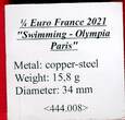 Frankreich 1/4 Euro Kupfer 2021 Swimming - Olympia Paris 2024 BU capsule,coa