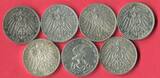 Baden, Bayern, Hamburg, Preußen, Sachsen 7 x 3 Mark Silbermünzen 1909 - 1913 Kaiserreich Lot 7 Typen lot of 7 coins, please see picture