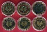 Bundesrepublik Deutschland 6 x 5 Euro Gedenkmünzen vergoldet 2016 -2021 Klimazonen-Serie Blauer Planet Erde bis Polare Zone unc with capsules