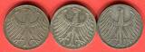 Bundesrepublik Deutschland 3 x 5 DM - Deutsche Mark 1959 Silberadler Lot D G J - kompletter Jahrgangssatz on avergage xf