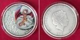 Niue Islands 5 Dollar - 2 Oz Unzen Silber Silver 2019 The Red Dragon - Der rote Drache Antique finish colorated with box & coa