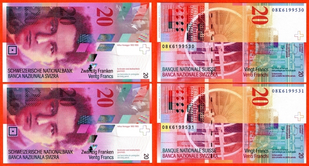 Schweiz - Switzerland 40 Franken Lot von zwei Banknoten a 20 Schweizer ...