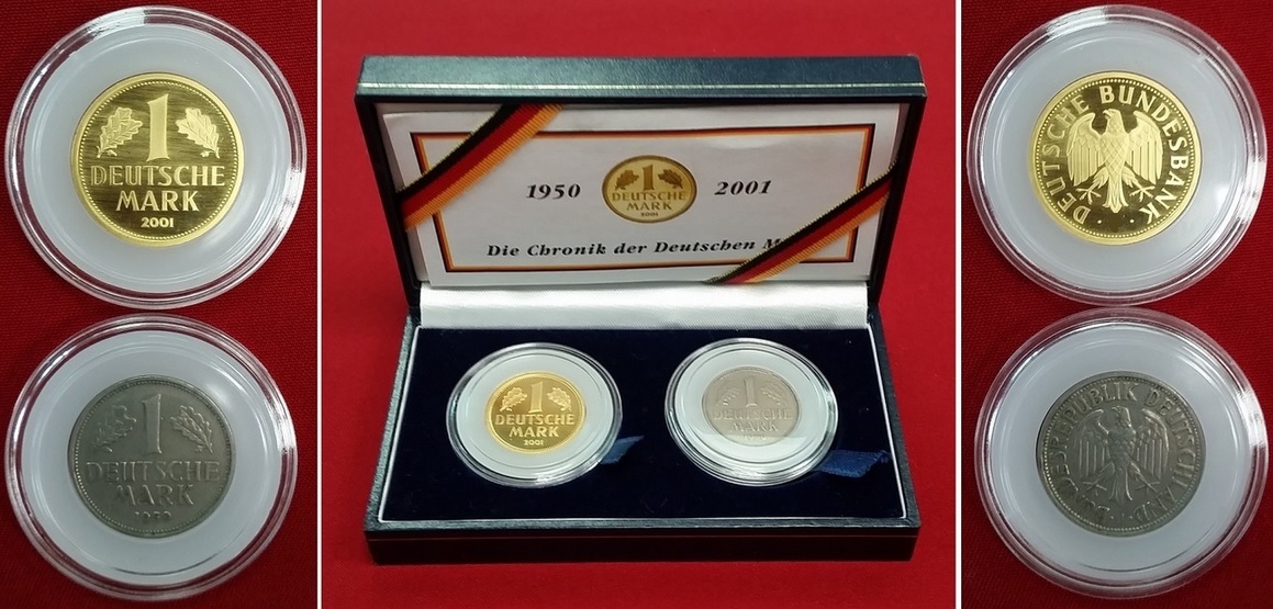 Bundesrepublik Deutschland, FRG 1 DM Goldmark G + 1 DM 1950 F 2001 G