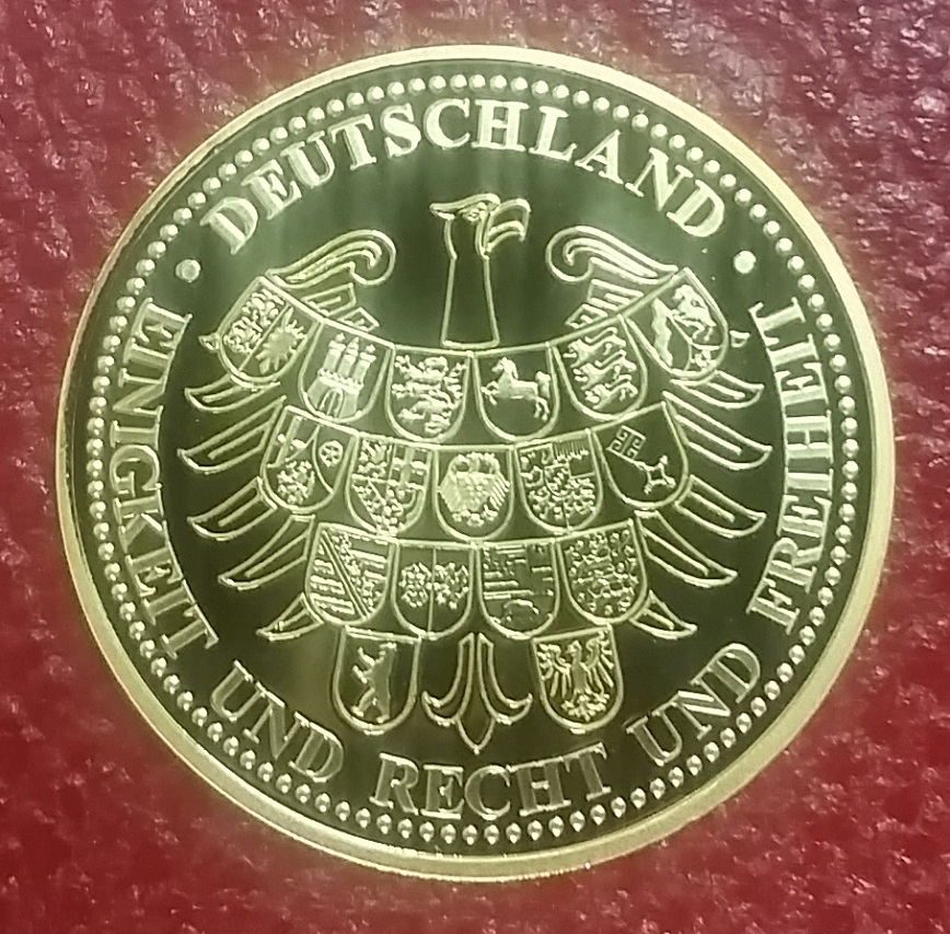 Gold Gedenkprägung 25 Jahre Deutsche Einheit 2015 Deutschland MDM Goldmedaille 999/1000 Feingold 2015 25 Jahre Deutsche