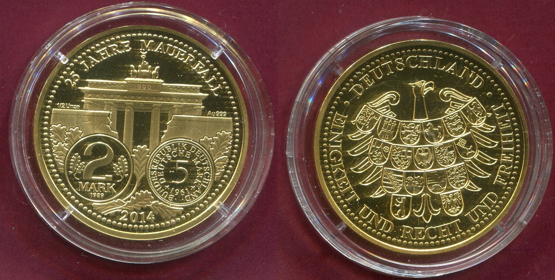 Gold Gedenkprägung 25 Jahre Deutsche Einheit 2015 Deutschland MDM Goldmedaille 999/1000 Feingold 2015 25 Jahre Deutsche