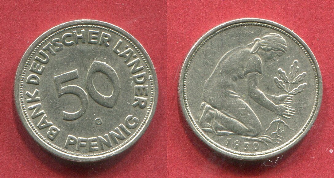 Bank Deutscher Länder 50 Pfennig 1950 G GERMANY 50 Pfennig Bank Deutscher Länder 1950 G Bank Deutscher Länder
