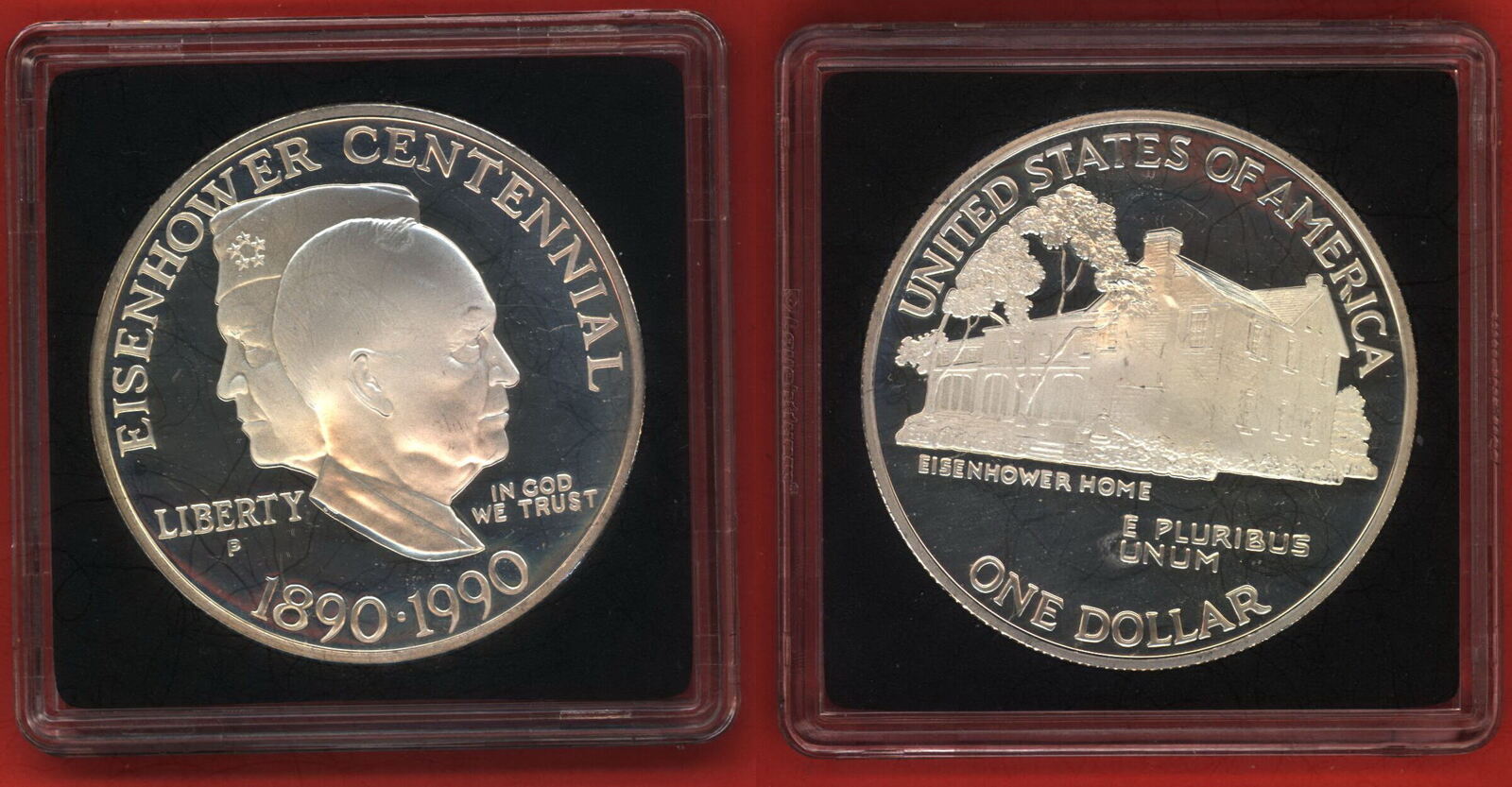 USA 1 Dollar Silbermünze 1990 100. Geburtstag von Dwight D. Eisenhower Proof with capsule & certificate