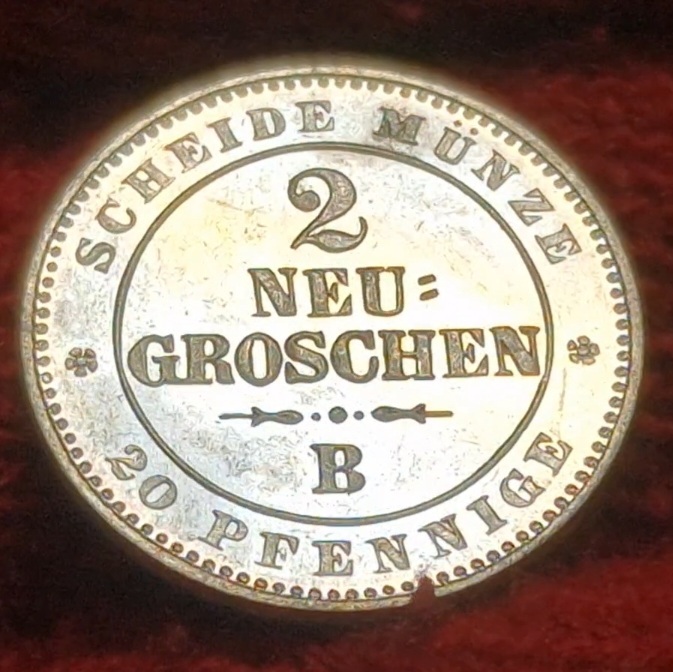 Sachsen Germany 2 Neugroschen 20 Pfennig 1863 B König Johann Unc ...