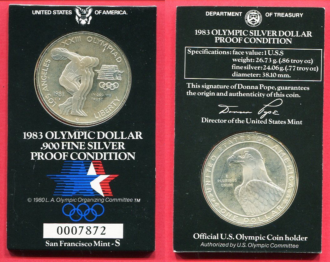 USA 1 Dollar Silbermünze 1983 Olympische Spiele Los Angeles
