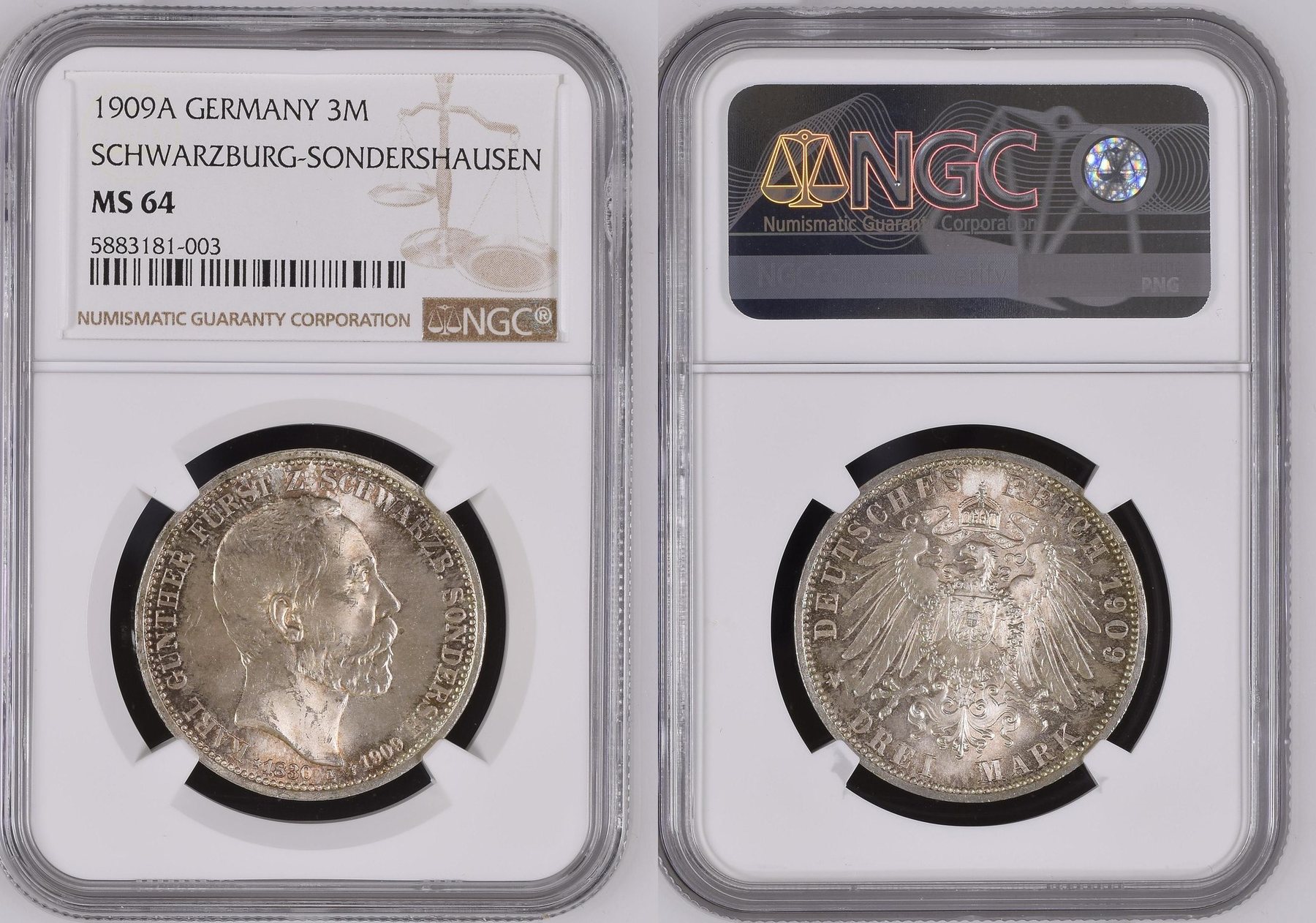 GERMANY Schwarzburg Sondershausen 3 Mark 1909 A Tod von Karl Günther ...