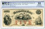 Washington DC USA 5 Dollars Schiff, antike Darstellung von Personen Metropolitain Bank -