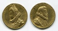 Habsburger Niederlande vergoldeter jeton Albert Erzherzog , Elisabeta Prinzessin von Spanien -
