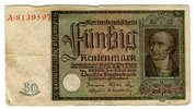 Weimarer Republik Rentenbank 50 Rentenmark 6. Juli 1934 Freiherr vom Stein -