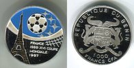 Benin 1000 Francs CFA Silbermünze Fußball WM in Frankreich 1998 - Eiffelturm PP -