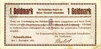 Wertbestaendiges Notgeld Eine Goldmark Kreis Herrschaft Schmalkalden Serie B -