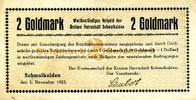 Wertberstaendiges Notgeld Zwei Goldmark Kreis Herrschaft Schmalkalden Serie A -