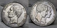 Belgien, Belgium 5 Francs 5 Franc 1853. Auf die Hochzeit des Trohnfolgers Leopold II. Au great toning min cleaning