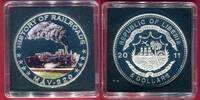 Liberia 5 Dollar Silbermünze mit Farbauflage HISTORY OF RAILROADS - MAV-220 -