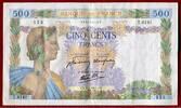 Frankreich France 500 Francs Banknote 1942 9.7. 16. 7. 1942 La Paix Type Peace EF Pinholes micro tears