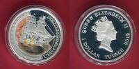 Tuvalu 1 Dollar Silbermünze 1 Unze mit Farbauflage 2012 Ships that changed the World- U.S.S. Constitution PP in Box, Umkarton & Zertifikat