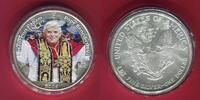 USA 1 Dollar Silbermünze mit Farbauflage Papst Benedikt XVI. auf Silver-Eagle -