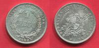 Uruguay 1 Peso 1893 So Overdate Datum Überprägt Variety Variante EF sm scr. cleaned