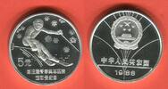 China, Volksrepublik 5 Yuan Silber Ski Abfahrt ! Ski Abfahrtslauf, Olympiade Calgary min. Linien Hairlines -