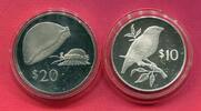 Fidschi Inseln Fiji 10 + 20 Dollar Silbermünzen Kaurischnecke & Schwarzstirnpapageiamadine -