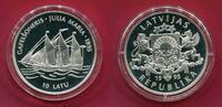Lettland Latvija 10 Latu Silbermünze Segelschiff Julia Marie 1895 -