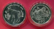 Zaire 2,50 Zaire & 5 Zaire Silbermünzen 1975 Okapi & Berggorilla BU in capsules