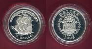 Belize 10 Dollars Silbermünze 1995 Carrack - Karacke - 16th Century proof