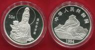 China Peoples Republic PRC 10 Yuan Silber Unze 1994 Buddhism Goddess Guanyin Great Chinese Wall Kuan Yin Proof in capsule