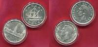 Kanada, Canada 2 x 1 Dollar Silber 1939 1949 Royal Visit, Parlamentsgebäude Ottawa und Segelschiff AU/unc