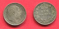 England Great Britain Großbritannien Sixpence Silber Edward VII. 1901 - 1910 -
