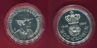Dänemark, Denmark 200 Kroner Silbermünze 50. Geburtstag von Königin Margarethe 1940 - 1990 -