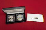 USA 2 x 1 Dollar Silbermünzen mit Farbapplikation 2016 Sun & Moon - Walking Liberty - Sonne und Mond Set BU colorated with box & coa