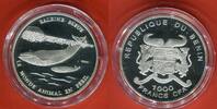 Benin 1000 Francs CFA Silbermünze Blauwal - Gefährdete Tierwelt - Endangered Wildlife -