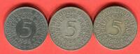 Bundesrepublik Deutschland 3 x 5 DM - Deutsche Mark Silberadler Lot D F J - kompletter Jahrgangssatz -
