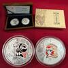 China 2 x 10 Yuan Silbermünzen Chinese Peking Opera Facial Mask - Series III. - Tao Hong & Zhang Fei -