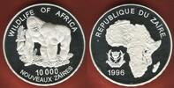 Republique de Zaire 10.000 Nouveaux Zaires Silber Gorilla - Wildlife of Afrika - Endangered Wildlife - Gefährdete Tierwelt -