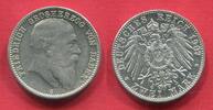Baden 2 Mark Silber Kursmünze 1907 Großerzog Friedrich AU